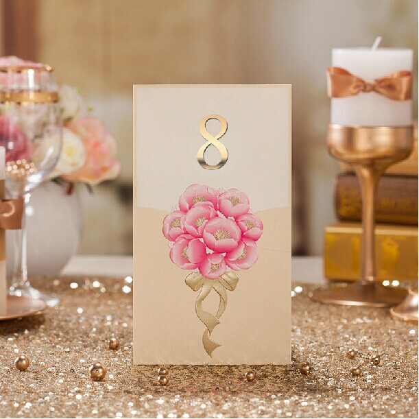 Quality European Style Golden Pink Table Card with number 2014 Wedding Reception as Wedding Decoration for sale
