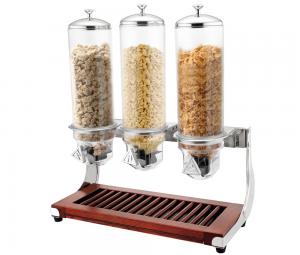 Quality CE Stainless Steel Cookwares , Wooden Base Triple Cereal Dispenser for Buffet Service 4.0Ltr x 3 for sale