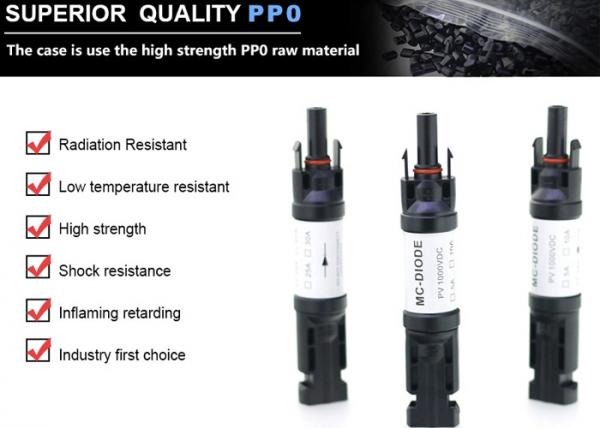Buy PPO Material Solar Diode Connector DC Cable Connectors 1000V Rated Voltage Shock Resistance at wholesale prices