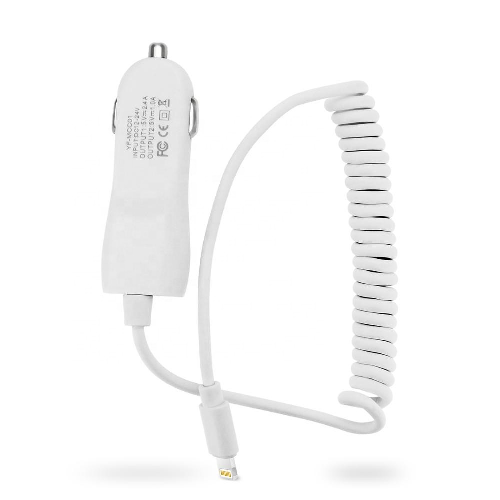 Quality Aluminum PC 5V 2A Car Charger 1M Iphone Interface White MFi for sale
