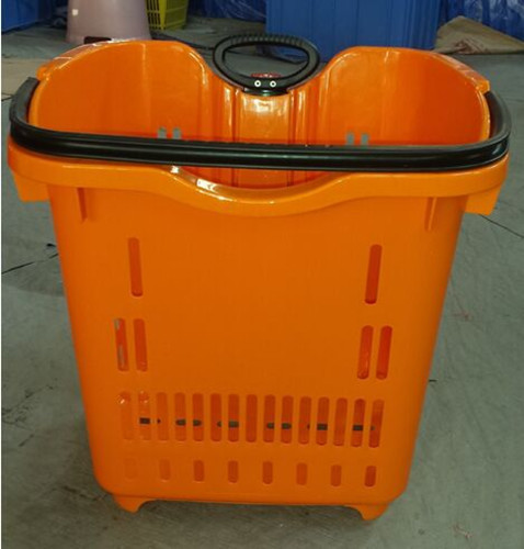 Buy cheap Supermarket Rolling Plastic Hand Basket / Rolling Trolley Basket With 2 Wheels from wholesalers