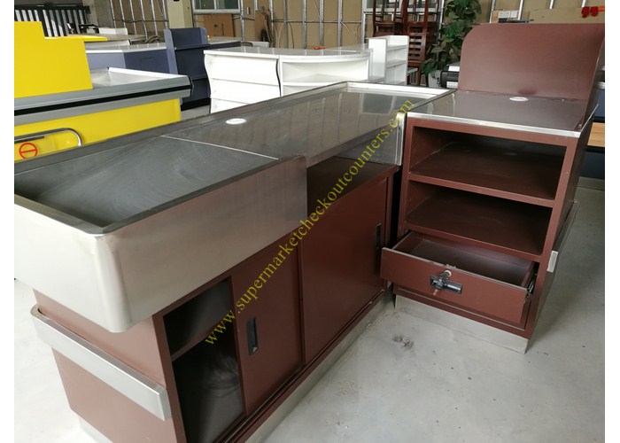 Stainless Steel Supermarket Checkout Counter / Store Non Electric Cashier Desk