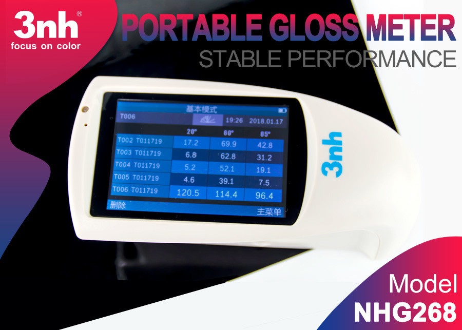 Quality Digital Portable Gloss Meter NHG268 480*320 Resolution 3NH 20 60 85 Degree Measuring Angle for sale