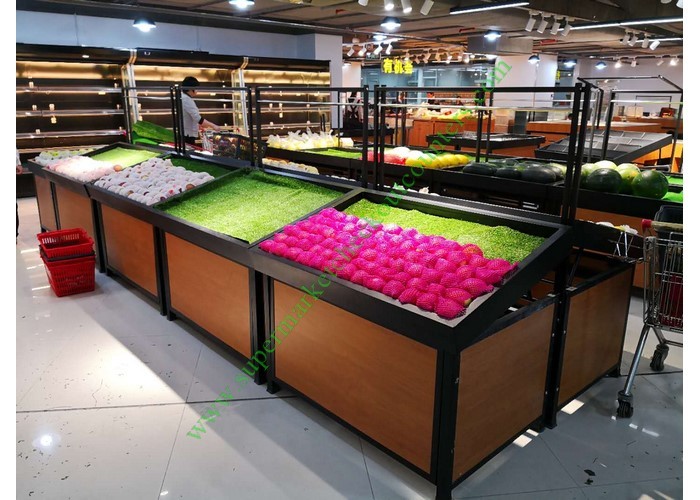 Quality 1 Layer Metal Wooden Retail Display Shelves For Grocery Shop 2 Years Warranty for sale