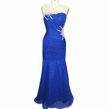 Quality Fishtail One Shoulder Velvet Chiffon Evening Gown, Decorated Fashionable Stone Beadworks for sale