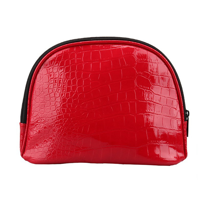 Quality Girl PU Red Leather Makeup Bag Zip Around With Separate Compartments  for sale