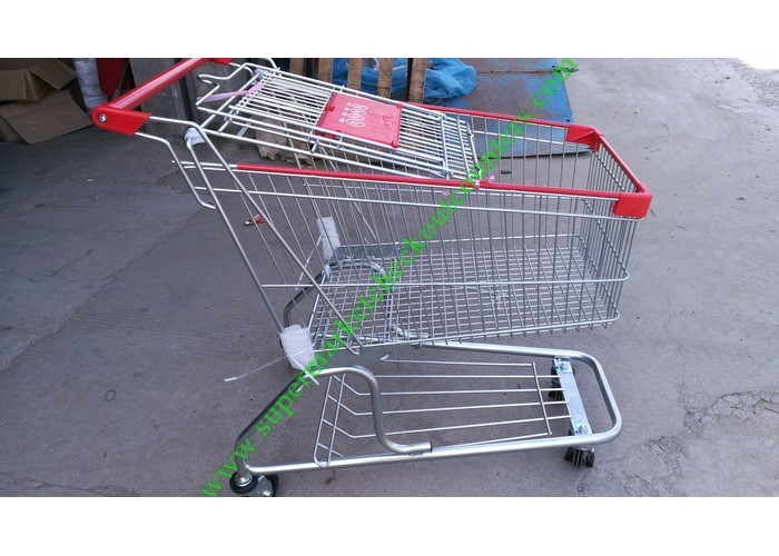 Quality Zinc Plated Wire Shopping Trolley Cart 4 Wheels Heavy Loading For Store for sale