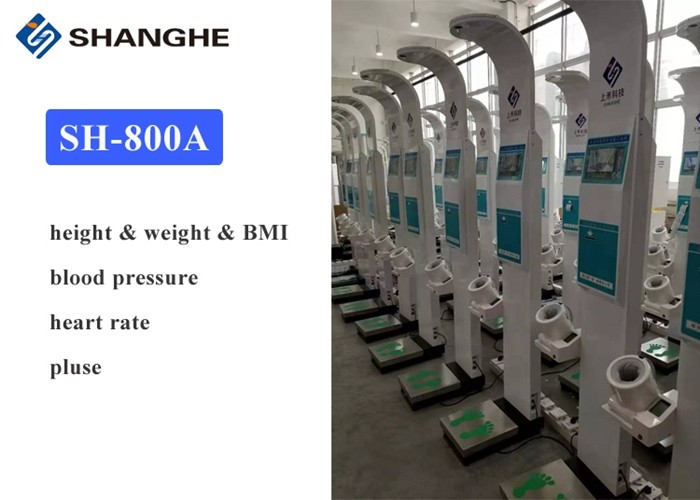 China Medical Kiosk Ultrasonic Height And Weight Machine Blood Pressure Scale For Hospital on sale