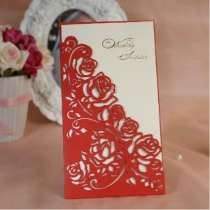Quality Red Rose Wedding Invitations Elegant Laser Cut Invitation Cards 2014 Convites De Casamento Free Printing+Envelope+Seal for sale