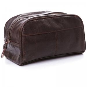 Quality dark brown pu leather cosmetic bag for sale