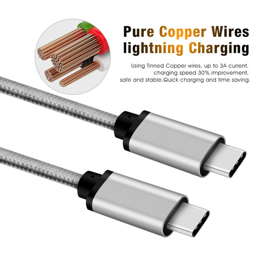 Nylon Braided 20W Type C Cable RoHS 3A Fast Charging Cable Pure Copper 4 Core