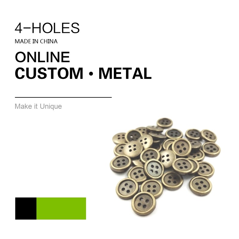 Quality Custom 4 Holes Metal Clothing Buttons Antique Brass Color Bulk Fashion Apparel for sale