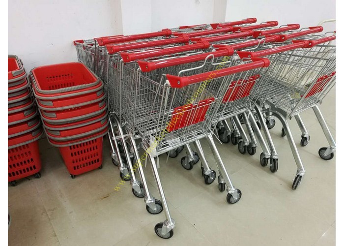 Quality OEM Euro Style Metal Supermarket Four Wheels Shopping Trolley For Store for sale