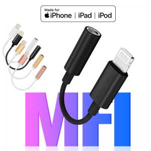 Quality OMTP Iphone Aux Adapter Lightning Iphone Earphone Converter To 3.5mm Mental Type Black for sale