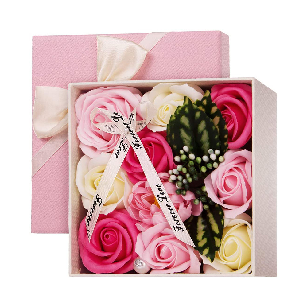 Quality Artificial Rose Soap Flower Bouquet Boxes 14.5cm*14.5cm*7.5cm For Teachers for sale