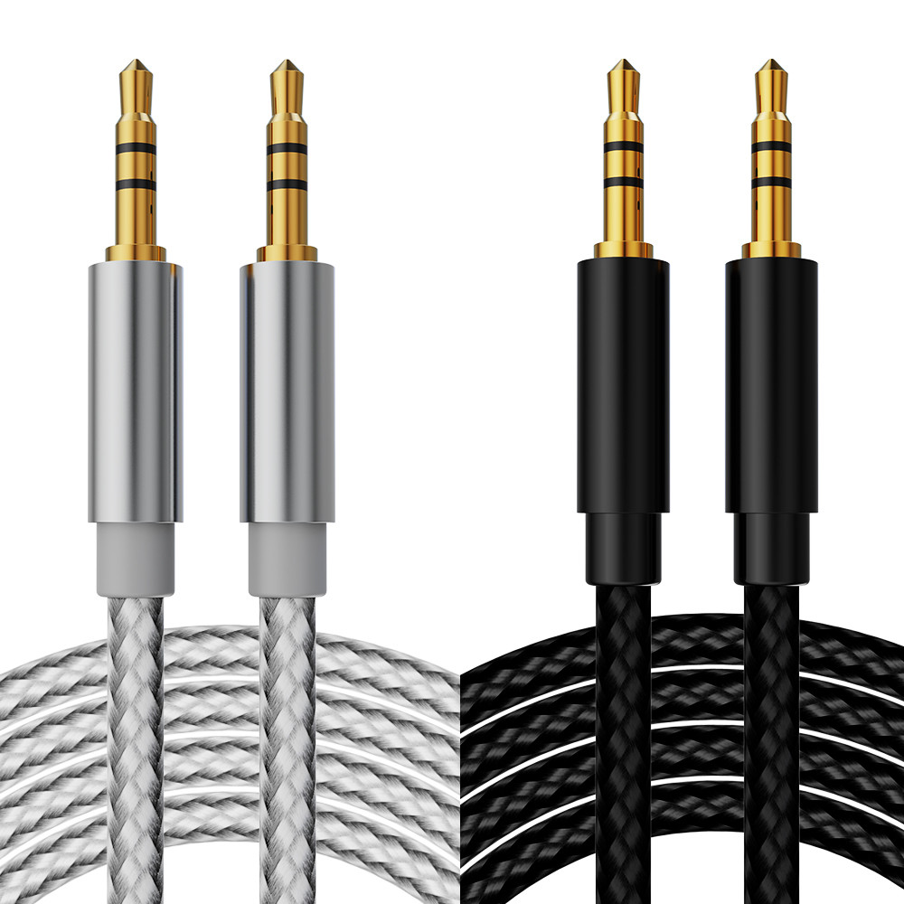 Quality Aluminum Shell CE GS Phone Aux Cable 3.5mm Male To Male Aux Cable Black Grey for sale