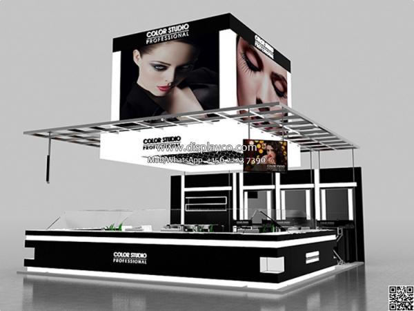 High level customzied cosmetics display design showcase custom design retail shop mall kiosk wall wood cosmetic display