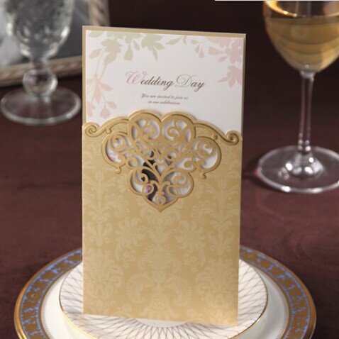 Quality Golden Laser Cut Wedding Invitations 2015 Elegant Birthday Party Invitation Card Convite De Casamento for sale