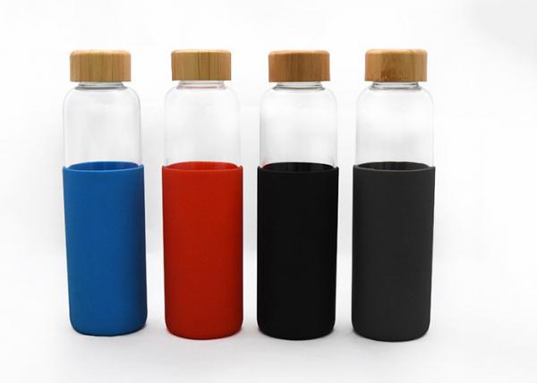 Buy Custom Unbreakable Glass Water Bottle Bamboo Glass Water Bottle With Silicone Sleeve at wholesale prices