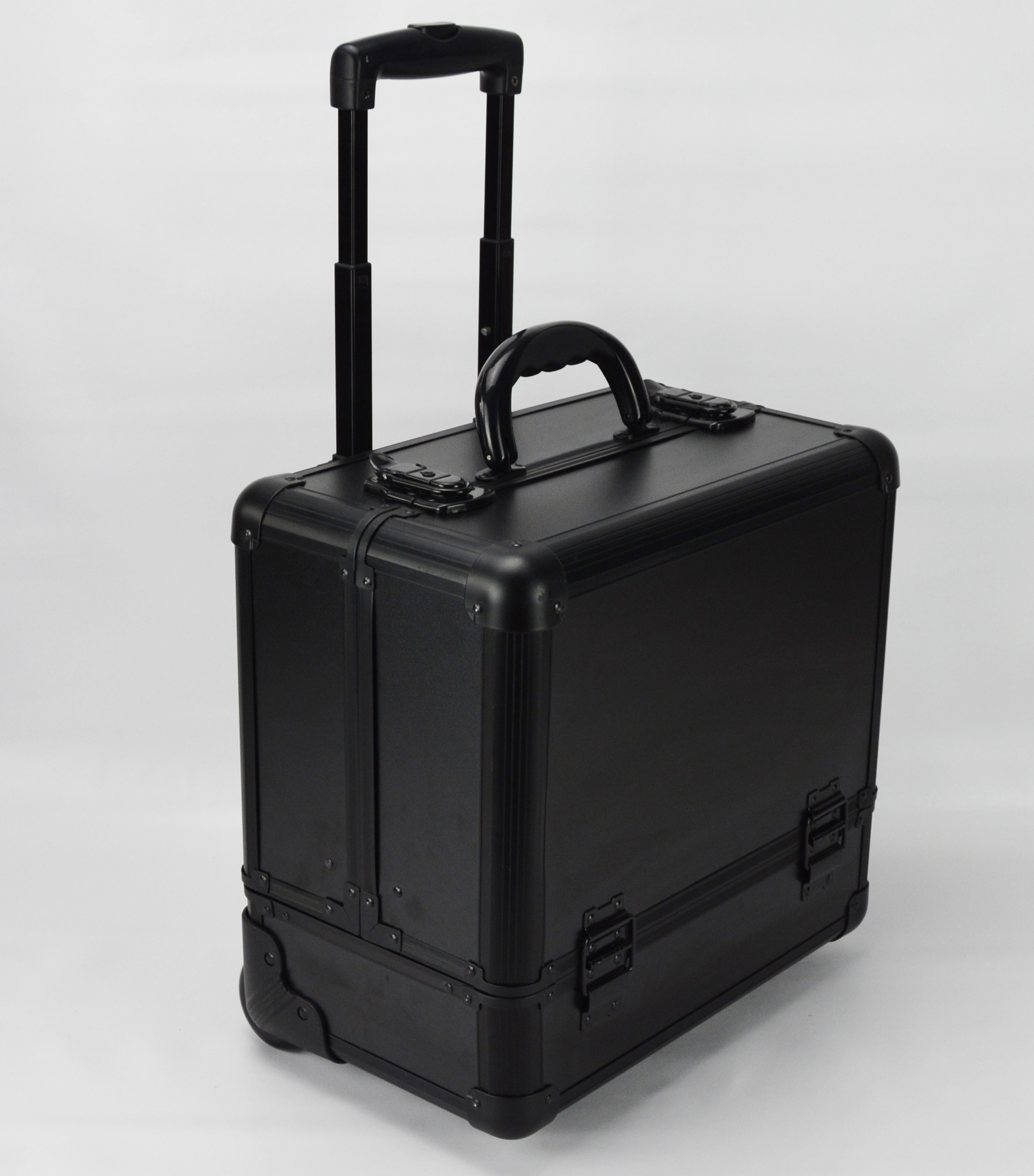 Quality Black Small Rolling Makeup Trolley Case Size 360 * 250 * 360mm / Aluminum Pro Makeup Box for sale