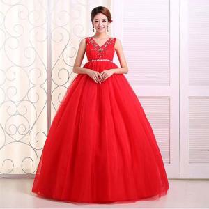 Quality Plus size V-neck maternity wedding dress 2014 Red Lace-up Beaded Bride Ball Gown Free Shipping for sale