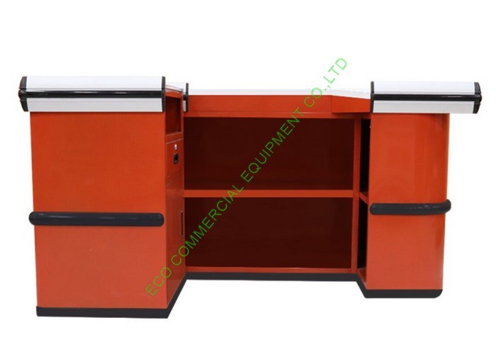 Quality Orange Supermarket Checkout Counter Stand / 1.0mm Cold Rolled Steel Counter Table for sale