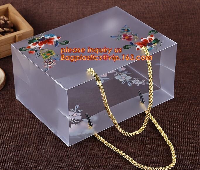 Quality Customized square shape flower pattern long handle PP gift bag,flower vase, disposable flower plastic bag, plastic folda for sale