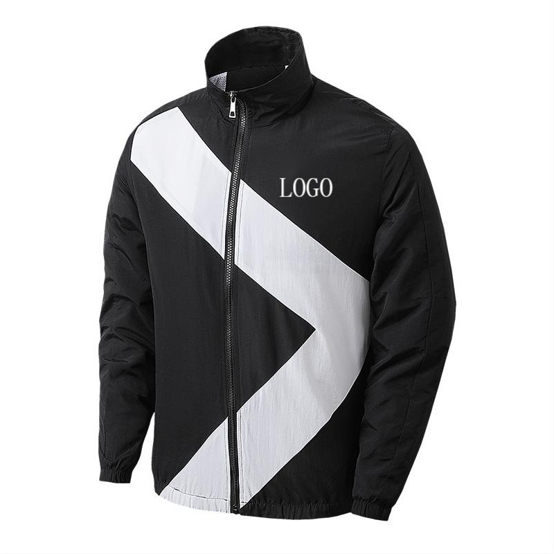 Quality Zip Up Color Block Hooded Windbreaker Running Track Men Varsity Jacket for sale