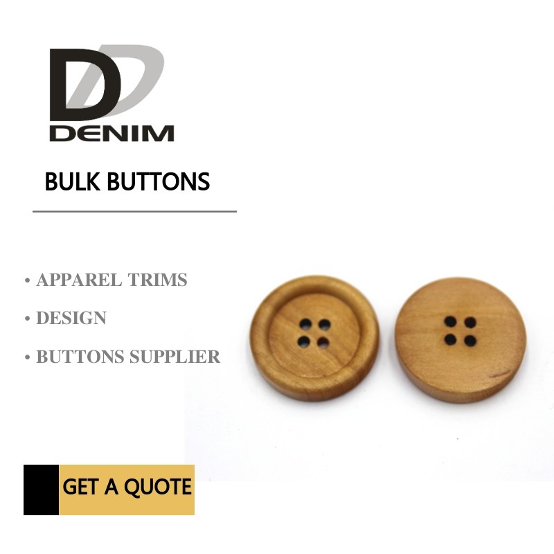 Quality 4 Holes Nature Wooden Buttons With Personalized Logo Raised Edge Light Weight Overcoat for sale