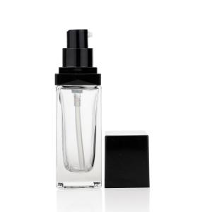 China Clear Logo Print Foundation Glass Bottle Square Shaped 30ml With Lotion Pump on sale