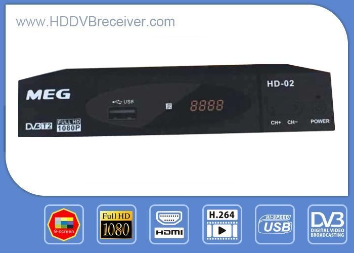 Quality MEG HD DVB T2 Terrestrial Receiver H.264 With ,  USB ,  HDMI , Scart , Coaxial for sale