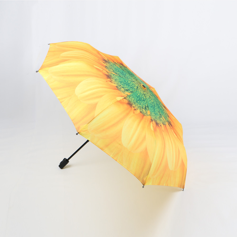 Quality Lightweight Orange Three Fold Umbrella Custom Digital Printing Flower Print Inside for sale