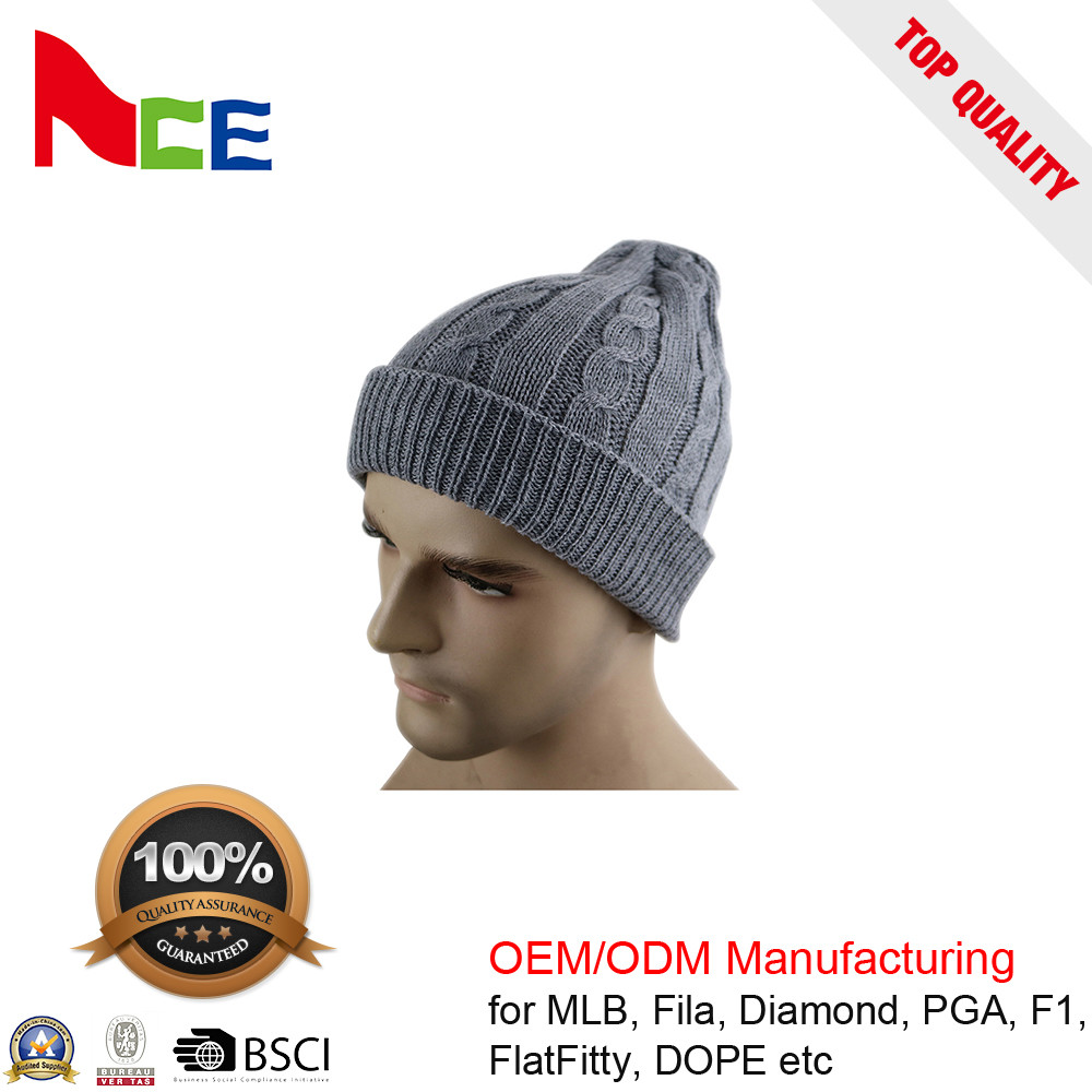 Quality Unique Unisex Fitted Beanie Hats / Grey Mens Winter Beanie Hats 56-60CM for sale