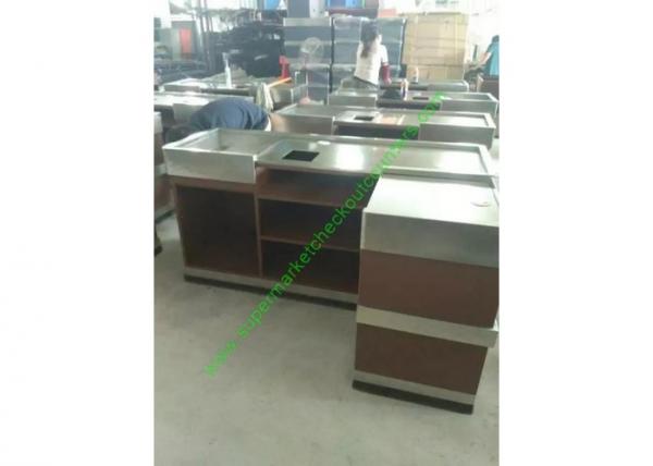 Coffee Bar And Supermarket Checkout Counter Table / Metal Cash Wrap Counter