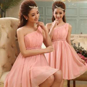 Quality New Arrival Pink One Shoulder Chiffon Short Homecoming Dress with size S/M/L/XL Women Mini Formal Dress Free Shipping for sale