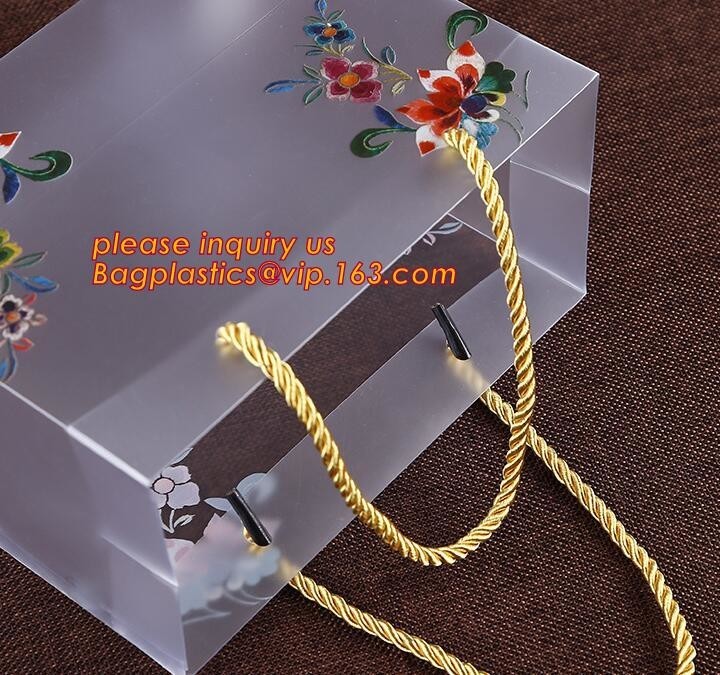 Quality Customized square shape flower pattern long handle PP gift bag,flower vase, disposable flower plastic bag, plastic folda for sale