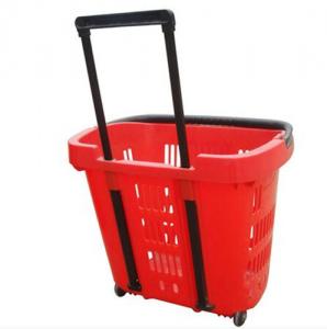 Quality Virgin PP Wheeled Shopping Trolley Durable Pull Lift Plastic Basket 2Pcs Handle for sale