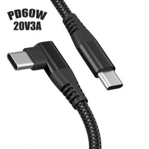 Quality 60W C To C Fast Charging Cable 1m 90 Degree Angle USB Cable 12V Single Elbow for sale