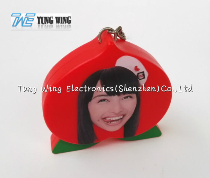 Quality OEM Funny Red Peach Shaped Musical Keyring , Custom Talking Keychain for sale