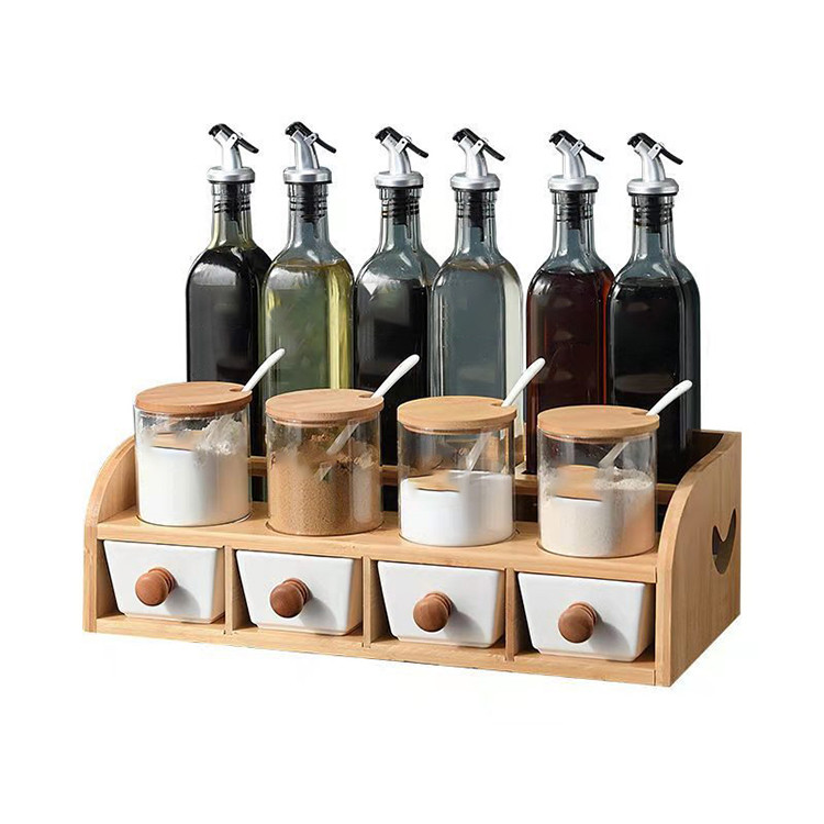 Sauce Jars Wooden Organizer Shelf 2 Tier Bamboo Spice Rack Wooden Crafts Supplies