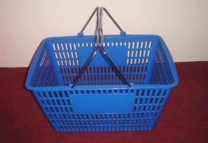Quality Store Plastic Shopping Baskets With Handles Used Double Metal Handle for sale