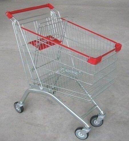 Quality Wire Steel Store4 Wheel Shopping Trolley / Retail Hand Push Wheeled Shopping Basket for sale
