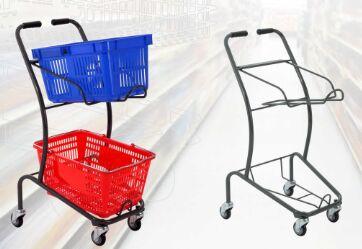 Wire Mesh Shopping Basket Trolley Japanese Style / Double Basket Shopping Trolley With 4 Swivel Wheels