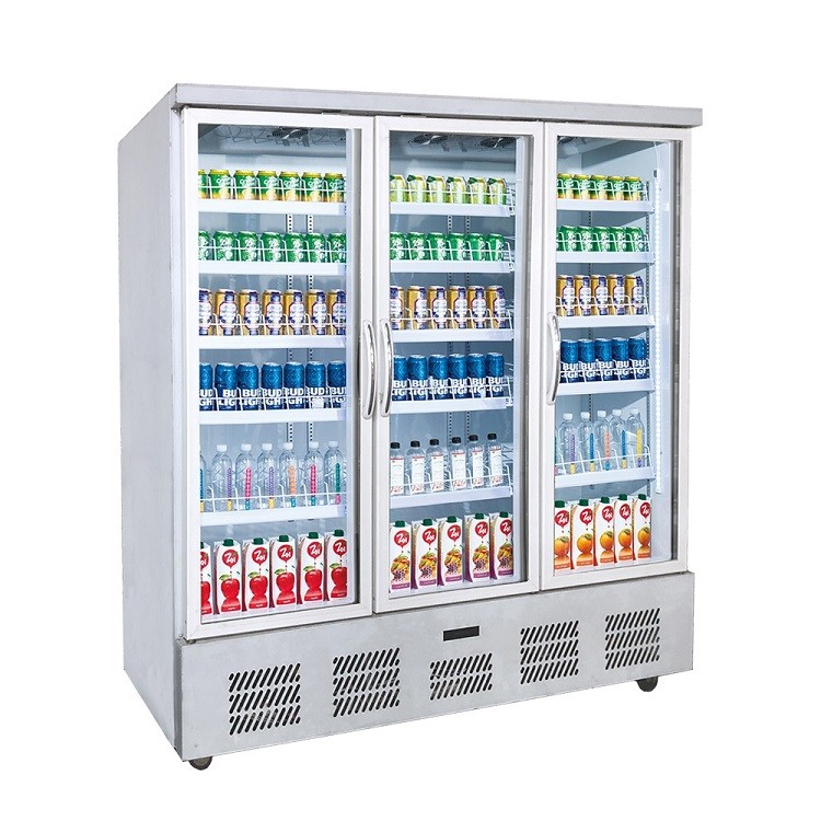 Quality Led Lighting Commercial Beverage Refrigerator , 3 Door Display Cooler for sale