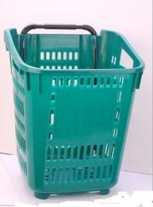 Quality Large Capacity Shopping Basket With Wheels Plastic Rolling Cart With Handle for sale