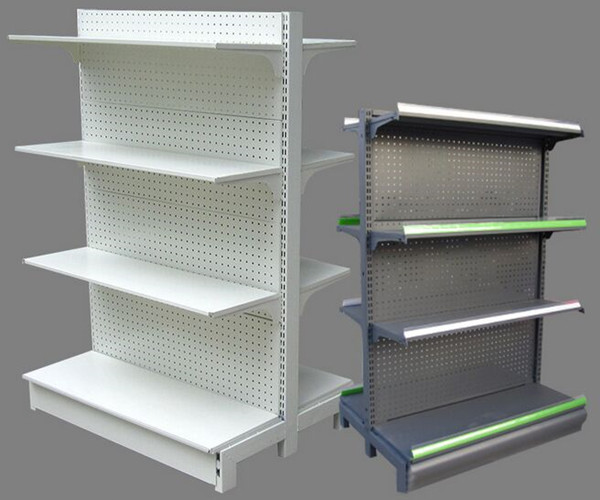 Quality White / Gray Supermarket Display Shelving 100KGS 900mm Double - sided for sale