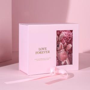 Quality Custom Flat Pack Magnetic Gift Box Pink Paper With Ribbon for sale