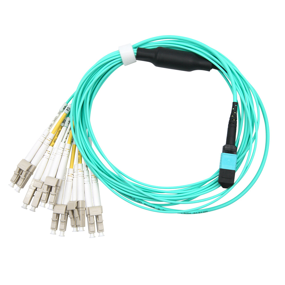 China QY MPO Patch Cord Female to 12 LC OM3 Duplex Multimode Breakout Cable on sale