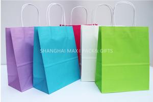 Quality Grocery Pink Branded Paper Bags , Printed Paper Sacks With Handles Automatic Made for sale