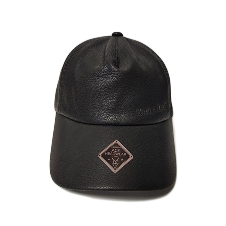 Quality Black PU Leather 5 Panel Baseball Cap Shade Without Logo ISO9001 for sale